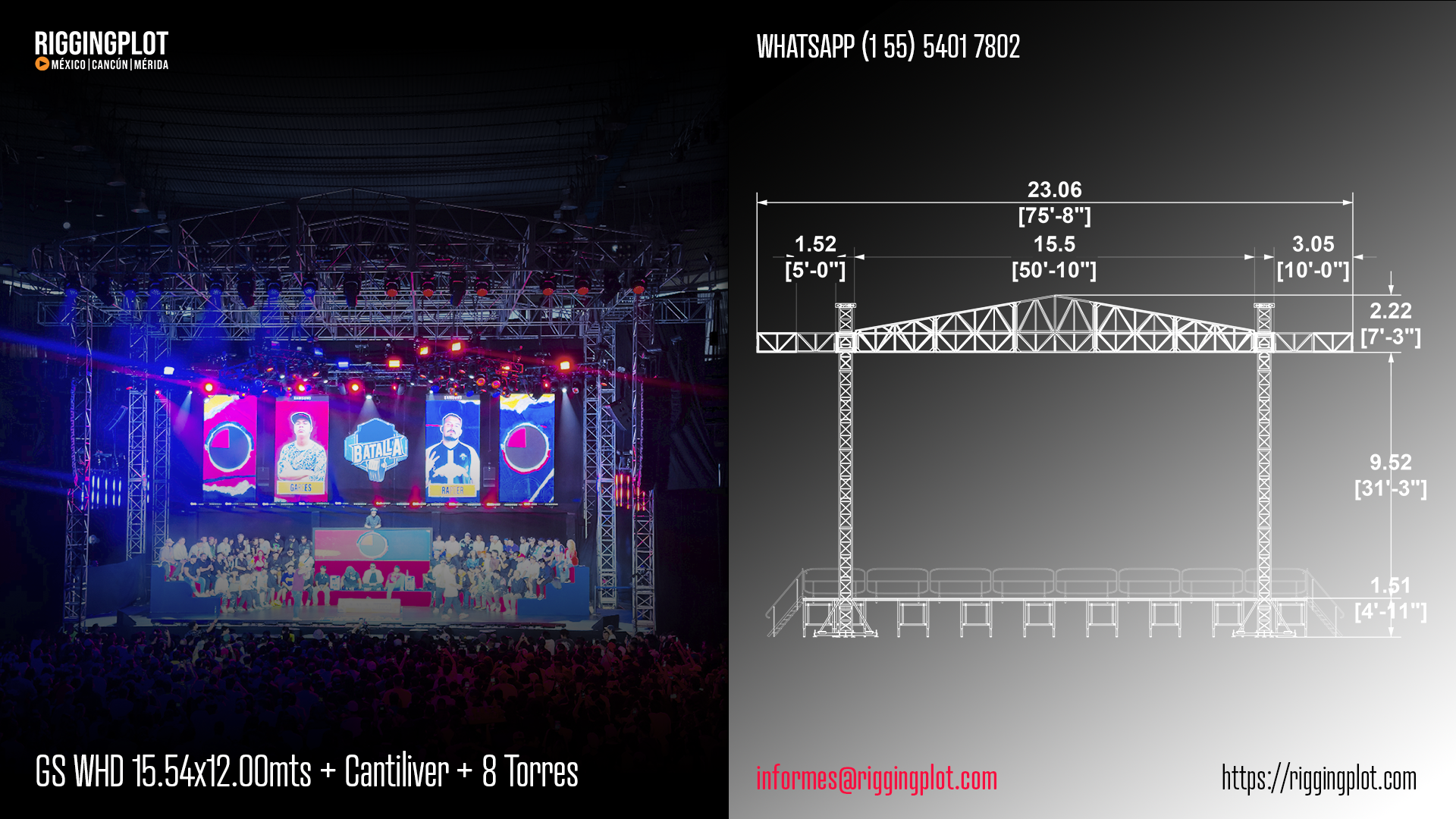 RENTA DE GROUND SUPPORT WHD 15.54x12.00 CON CANTILIVER DE 6 TORRES MÉRIDA